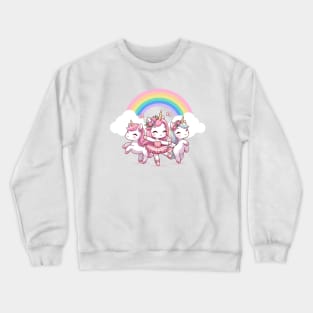 Cute Ballerina Unicorns Dancing Under A Rainbow Crewneck Sweatshirt